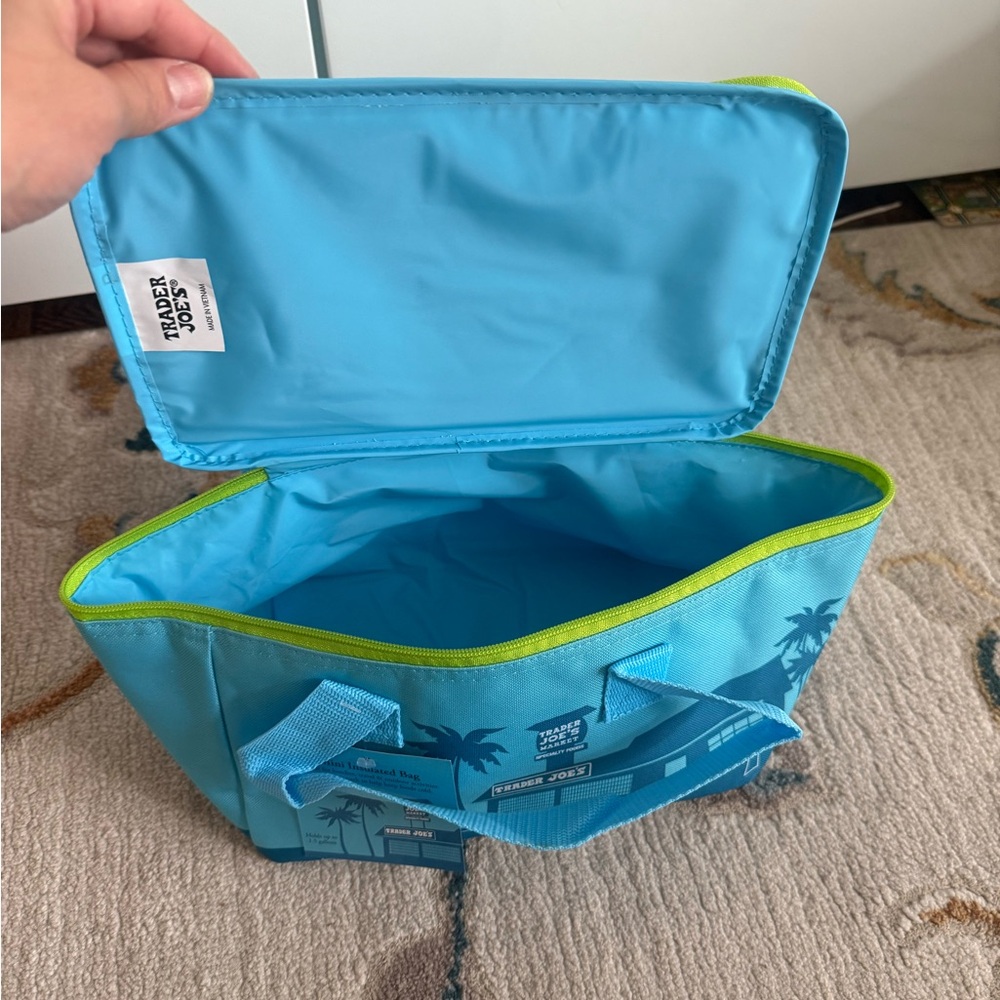 2x trader joes joe’s mini tote cooler bag blue and peach - Picture 6 of 8